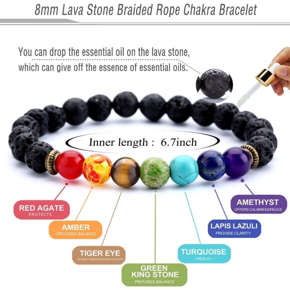 🆕 Men Black Lava Rock Beads Bracelet Elastic Natural Stone Chakra Yoga Bangle - Picture 3 of 7